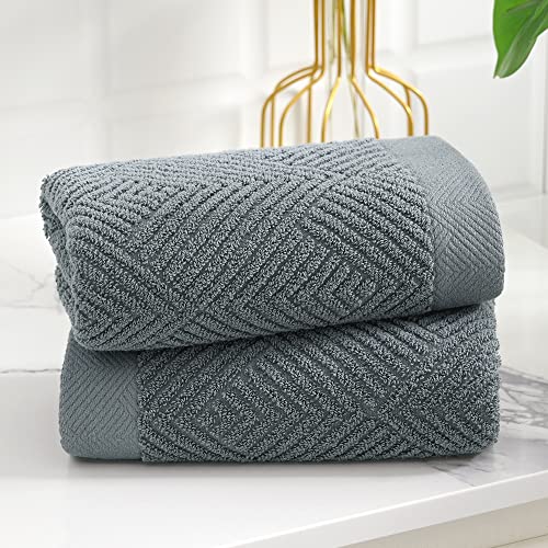 sense gnosis Grey Striped Hand Towel 13 X 29 Inch, 2 PC | Herringbone Pattern Premium 100% Cotton Ultra Soft Highly Absorbent Hand Towel Set for Bathroom - color: Grey