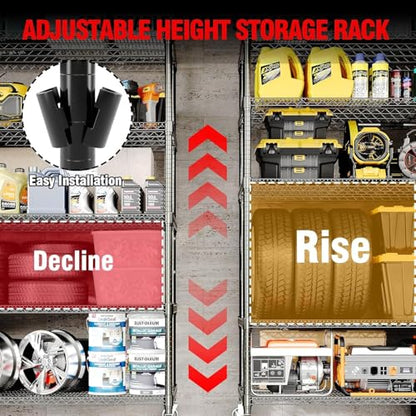 Garvee 3300LBS 5 Tier Metal Shelving with Wheels,82"H Storage Shelves,Black | 59"Wx23.6"D, Heavy-Duty 660 lbs Per Shelf, Adjustable Wire Shelving Units, Leveling Feet,for Garage Kitchen Warehouse - size: 23.6"D x 59"W x 82.6"H(5-Tier)