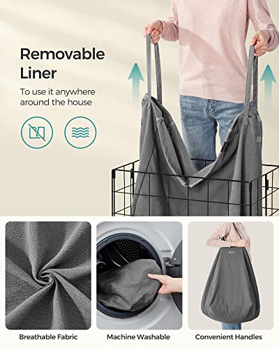 SONGMICS 29 Gal. (110L) Laundry Basket, Laundry Hamper, Collapsible Clothes Hamper, Removable and Washable Liner, Metal Wire Frame, for Bedroom Bathroom, Black and Gray ULCB111G01 - color: Black + Gray, size: 110 L