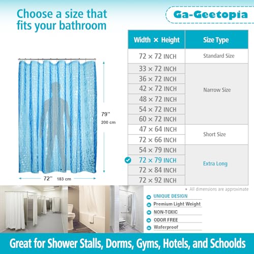 Ga-Geetopia Extra Long EVA 3D Blue Pearl Water Cube Plastic Shower Curtain Liner - Lightweight 72" x 80" Bathroom Shower Showroom Curtain Liner with Rustproof Metal Gromments and Weighted Magnet - color: Blue Cube, size: 72"W x 80"L (Pack of 1)