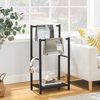 HOOBRO Free Standing Towel Rack for Bathroom, 16.5" L x 9.4" W x 31.5" H, 2 Tier Blanket Rack, Blanket Holder, Drying and Display Rack with Shelf, Black BB02LB01 - color: Black + Black, size: 16.5"L x 9.4"W x 31.5"H