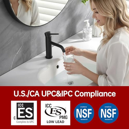SUMERAIN Matte Black Bathroom Sink Faucet Single Handle Single Hole | Lead-Free, Stainless Steel, with Faucet Supply Lines, Easy DIY Install - color: Matte Black, size: Undermount Sink faucet