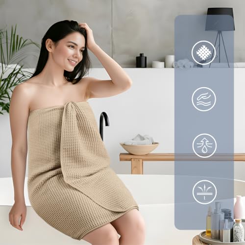POLYTE 430 GSM Poly Blend Microfiber Waffle Bath Sheet XL Set, 35x70 in | 2 Pack, Oversize, Lint Free, Quick Dry - color: Beige, size: X Large