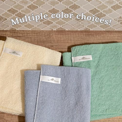 myHomeBody Exfoliating Washcloths for Showering, Light Green, Set of 2 | Stretches for Hard-to-Reach Areas, Loofah Body Scrubber Exfoliator, Back Shower Towel, Bath Washer for Exfoliation