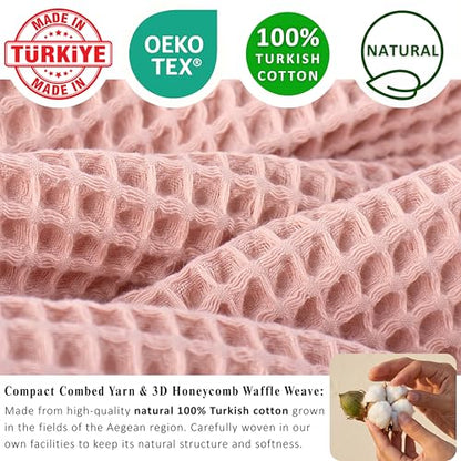 PÜSKÜL Natural 100% Turkish Cotton Waffle Kitchen and Hand Towels, 3-Piece | Pink Powder, 32x16" Large, Premium 3D Honeycomb Weave Soft Absorbent Quick-Dry Lint-Free Dish Towel, Oeko-Tex Made in Turkey - color: Pink Powder, size: Kitchen & Hand Towels Pac