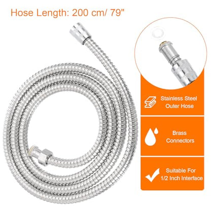uxcell Shower Hose 79 Inches Extra Long Stainless Steel Handheld Shower Flexible Hose Replacement with Brass Connectors Anti-Explosion Anti-Kink Leakproof Hose, Silver - color: Silver, size: 2m