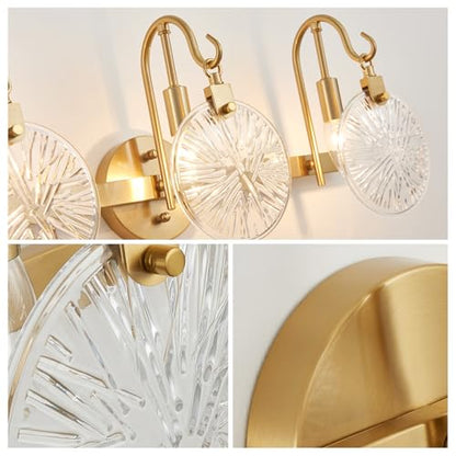 WUZUPS 3-Light Bathroom Light Fixture Over Mirror Morden Vanity Wall Sconces Clear Glass Shade for Bedroom Living Room, E12 Base, Brass Gold - color: Brass Gold, Glass shade
