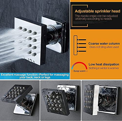 Rain Shower System,12 Inch Wall Mounted Rain Shower Head with Body Jets and Handheld Shower, Push Button Thermostatic Shower Faucet Set, Can Use all Options at a Time, Polished chrome - color: Polished Chrome, style: 12inch+4 body jets