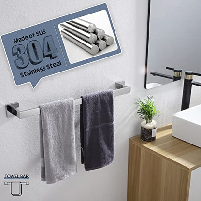 KOKOSIRI 24-Inch Single Towel Bar, Bathroom Kitchen Towel Holder, Wall Mounted SUS304 Stainless Steel Towel Rack, Polished Chrome, B4003CH-L24 - color: Polished Chrome, size: 24-Inch