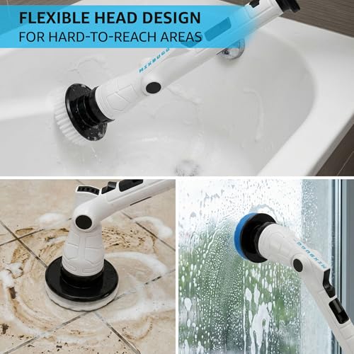 Electric Spin Scrubber, 3 Speeds 8 Heads Bathroom Cleaning Brush | 6-Angle Adjustable Head, 54" Extendable Handle, IPX6 Waterproof, Cordless, Shower Cleaner Brush for Tub Grout Tile Floor Car - size: Upgraded