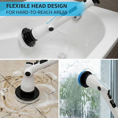 Electric Spin Scrubber, 3 Speeds 8 Heads Bathroom Cleaning Brush | 6-Angle Adjustable Head, 54" Extendable Handle, IPX6 Waterproof, Cordless, Shower Cleaner Brush for Tub Grout Tile Floor Car - size: Upgraded