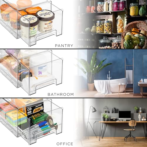 Sorbus Plastic Storage Bins Stackable Clear Pantry Organizer Box Bin for Organizing Kitchen Fridge, Food, Snack Pantry, Fruit, Vegetables, Bathroom, Wide & Narrow Deep (6 Pack) - size: 6 Pack
