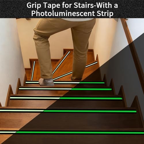 Glow in Dark Anti Slip Tape, 2" x35FT Heavy Duty Waterproof Safety Grip Tape for Stairs, Pool, Bathroom - Black & Glow Stripe Indoor/Outdoor Multi-Purpose Traction Tape - size: 2 Inch x 35 Feet