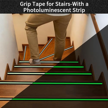 Glow in Dark Anti Slip Tape, 2" x35FT Heavy Duty Waterproof Safety Grip Tape for Stairs, Pool, Bathroom - Black & Glow Stripe Indoor/Outdoor Multi-Purpose Traction Tape - size: 2 Inch x 35 Feet
