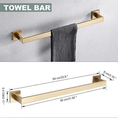 Brushed Gold Bathroom Towel Bar Holder Sets Premium Stainless Steel 4-Piece Bathroom Hardware Set Wall Mounted Bathroom Toilet Paper Holder with Shelf Set. - color: Brushed Dark Gold, size: 4-Pieces Set-B