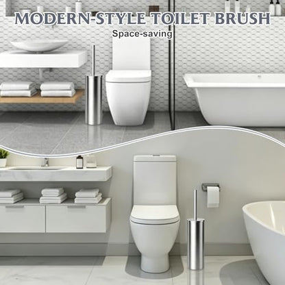 Toilet Brush and Holder Set,Stainless Steel Toilet Bowl Brush and Holder for Bathroom,Hidden Toilet Bowl Brush with 2 Heads,Heavy Duty Cleaner Brush with Removable Inner Bowl and Splash Protection - color: Silver-a2
