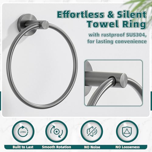 Gunmetal Gray 304 Stainless Steel Toilet Paper Holder, Towel Ring Bundle Bundle, Wall Mounted