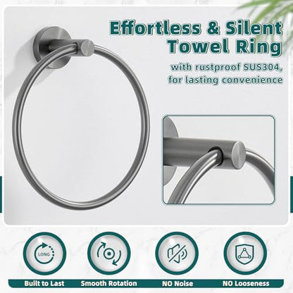 Gunmetal Gray 304 Stainless Steel Toilet Paper Holder, Towel Ring Bundle Bundle, Wall Mounted