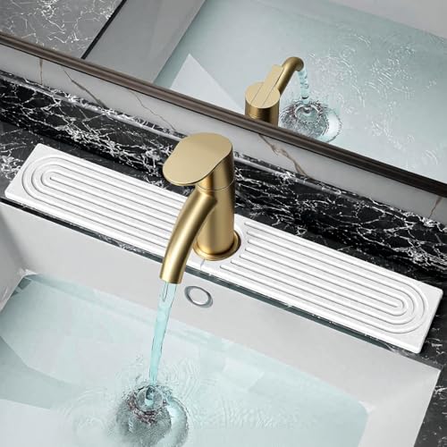 Diatomite Faucet Mat for Kitchen & Bathroom Sink Fast Drying Stone Splash Guard, Super Absorbent Sink Protector Prevents Moisture, Easy Clean Counter Tray (White--23.6"x3.9") - color: White--23.6"x3.9"