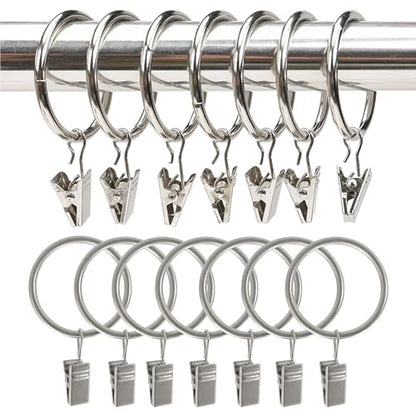 Curtain Rings with Hooks Set - Heavy Duty Metal Drapery Hooks & Eyelet Rings for Window, Shower, Door - Rustproof & Smooth Gliding Curtain Rod Ring, 5/8 to 3/4 Inch Internal Diameter 14 Pack - color: Silver