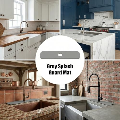 Cuttable Kitchen Sink Faucet Mat: 30" Lx5.5 W Splash Guard with Center Hole | Customizable Absorbent Non-slip Fabric Rubber Mat, Cut to Fit 2,3,4 Holes Irregular Sink with Soap Dispenser Air Gap - size: 30"Lx5.5"W