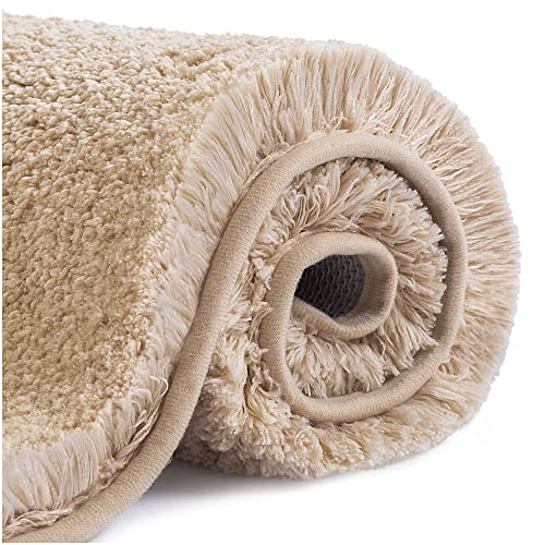 VANZAVANZU Bath Mats Non Slip Ultra Soft Absorbant Microfiber Fluffy Thick Bathroom Rugs Machine Washable (16"x24", Beige) - color: Beige, size: 16"x24"