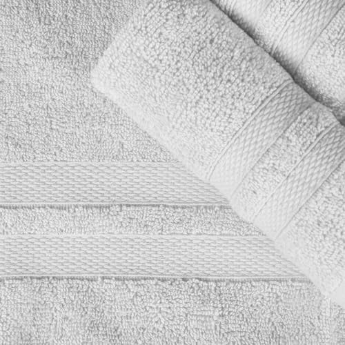 Superior Ultra-Soft Cotton Towel Set, 4 Bath Towels, 4 Hand Towels, 4 Face Towels/Washcloths, Quick-Dry, Shower, Spa Basics, Essentials, Solid, Double Line Dobby Border, 12 Piece Set, Silver