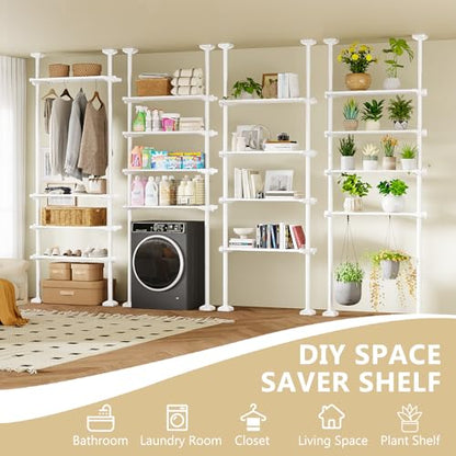 Bonpally Over The Toilet Storage Shelf, 4-Tier Adjustable Bathroom Organizer, No Drill Tension Mounted Shelves Metal, Space-Saving Bathroom Cabinet Rack Above Toilet for Small Bathroom Rooms, White - color: White