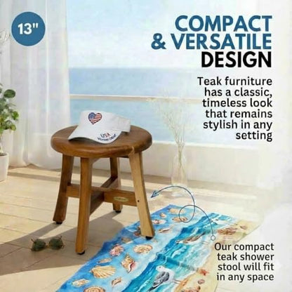 EcoDecors Shoji 12-Inch Teak Shower Stool with Storage Shelf, Waterproof | Quick and easy assembly with included hardware and an interlocking frame for secure, long-lasting performance. - size: 12" x 13.5"H