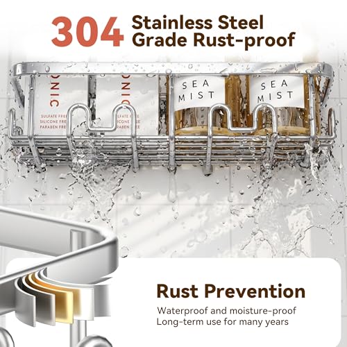 Shower Caddy Adhesive, Rustproof Shower Organizer, Wall Shower Rack | Large Capacity Shower Shelves for Inside Shower, No Drill Shower Storage, Shampoo Shower Holder, Bathroom Shower Shelf