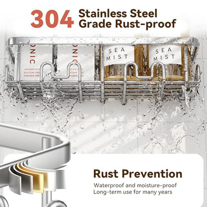 Shower Caddy Adhesive, Rustproof Shower Organizer, Wall Shower Rack | Large Capacity Shower Shelves for Inside Shower, No Drill Shower Storage, Shampoo Shower Holder, Bathroom Shower Shelf