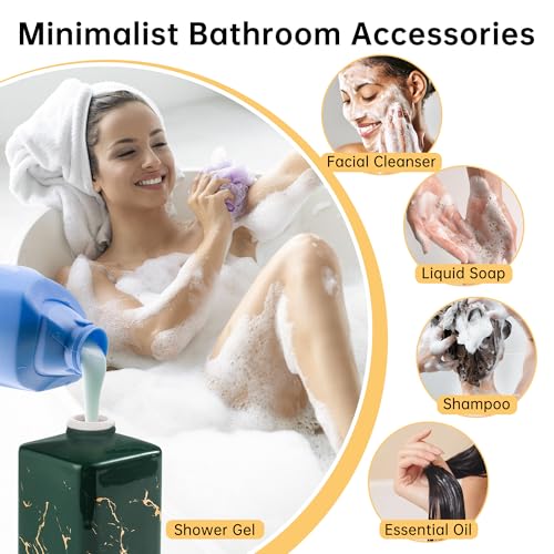 Gold Soap Dispenser for Bathroom Countertop, Square Green Dish Soap Dispenser Pump Bottle with Golden Stripes for Kitchen Sink Laundry Shower Lotion, Ceramic Hand Pump for Soap Liquid - color: Green