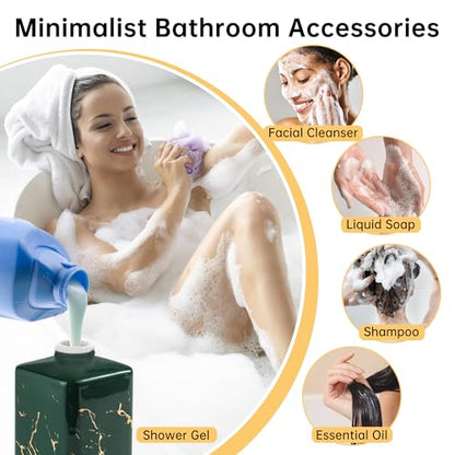 Gold Soap Dispenser for Bathroom Countertop, Square Green Dish Soap Dispenser Pump Bottle with Golden Stripes for Kitchen Sink Laundry Shower Lotion, Ceramic Hand Pump for Soap Liquid - color: Green