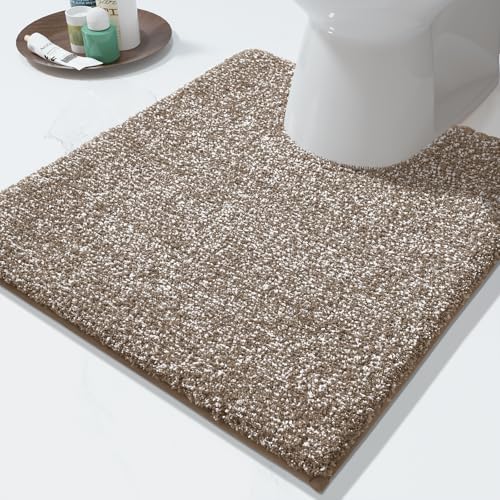 Yimobra Toilet Rugs U Shaped Washable, Soft Absorbent Microfiber Bathroom Rugs, Non Slip Quick Drying Shaggy Bath Mat,Contour Bathroom Mats for Toilet Base, Home Essentials,24x20,Brown and White - color: Brown and White, size: 24" X 20"
