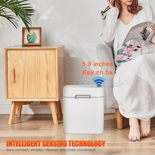 Bathroom Trash Can with Lid, Small Touchless Garbage bin, Automatic Motion Sensor Waste bin, Waterproof 2.2 Gallon Slim Trash Can for Home,(2 Set) - color: White (2 Set)