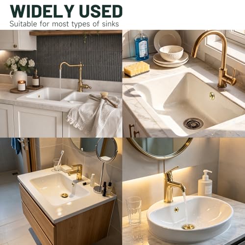 Sink Overflow Ring, Gold | Bathroom Kitchen Sink Basin Trim Overflow Cover Hole Insert Round Cap, Brass - color: Gold