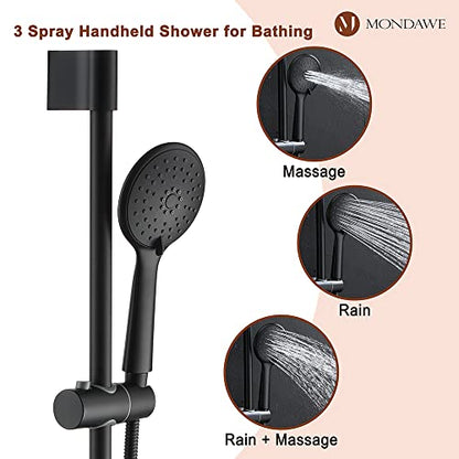 MONDAWE 9 Inch Wall Mounted Shower Faucet Set with Tub Spout in Matte Black, Rainfall Shower Head with 3-Setting Handheld Spray Shower Combo, High Pressure Shower System with Solid Brass Valve - color: Matte Black, style: 9 IN - With Tub Spout