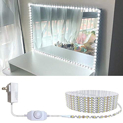 13ft/4M Led Vanity Mirror Lights Kit Bendable NO Need to Cut Vanity Make-up Mirror Cloakroom Adjustable Flexible Strip Light Table Set with Dimmer and Power Supply - color: White-Base model