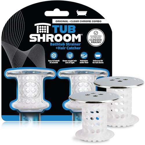 TubShroom Bathtub Drain Protector and Hair Catcher - 2 Pack, Chrome - Fits 1.5" - 1.75" Bathtub and Shower Drains