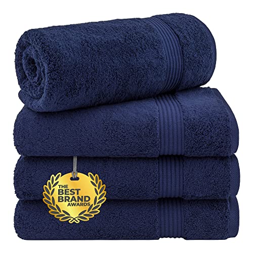 Cotton Paradise 100% Cotton Turkish Towel Set, Soft Absorbent Quick Dry, 4 Piece Bath Towel Set, Navy Blue - color: Navy Blue, size: 27"x54"