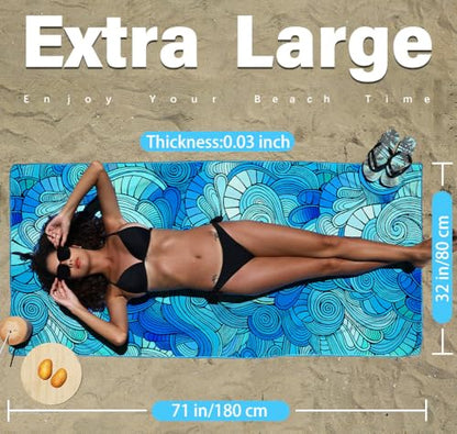 Widdonen Microfiber Beach Towel,Compact 71x32 Inch,Lightweight,Blue | Extra Large,Sand Free,Thin,Absorbent,Quick Dry for Camping,Hiking,Swim,Pool,Bath,Picnic,Gym,Cruise Essentials,Adult Gifts - color: Waves Tie Dye