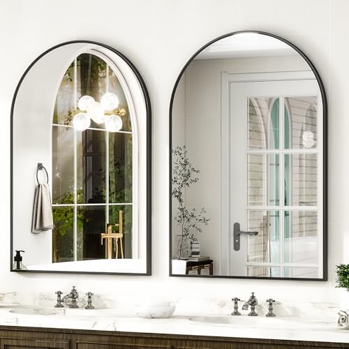 HARRITPURE 16"x24" Arched Bathroom Mirror - Black Wall Mounted Mirror - Black Arch Mirror - Aluminum Alloy Frame Bathroom Mirror Living Room, Bedroom, Bathroom and Entryway | Vanity Aluminum Alloy Frame Arch Wall Mirror for Living Room, Bedroom, Entryway