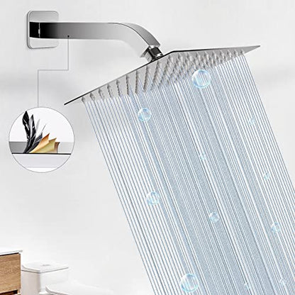 Shower Arm with Flange and Teflon Tape, Wall Mounted Square Shower Pipe 304 Stainless Steel Extension Arm for Fixed Shower Head & Handheld Shower (10 Inch, Chrome) - color: Chrome, style: 10 Inch