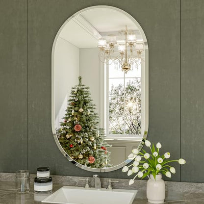 Frameless Oval Mirror, 24"x40" Beveled Oval Bathroom Mirrors | 5mm HD Glass, Anti-Rust, 15mm Frameless Beveled Mirror, French Cleat, Horizontally or Vertically, for bathroom/bedroom - size: 24"L x 40"W