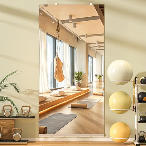 Hasipu Home Gym Mirror, 79"x36" Each, 1-Pack Frameless Wall Mounted Mirrors with Glass Clamps & 1 Aluminum Rail, Large Body Mirror for Home Gym, Yoga Studio, Bedroom, Silver Tempered Glass - size: 79"L x 36"W