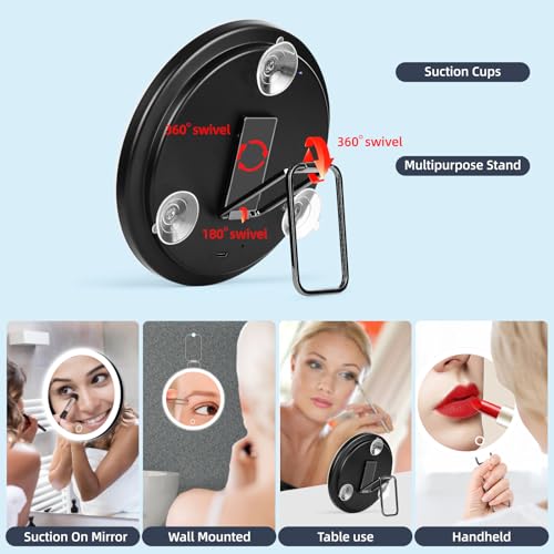 30x Magnifying Mirror With Light, Large 6" Rechargeable Lighted With Suction Cups & Table Stand, 3 Color Modes Dimmable Light up Travel Makeup High Magnification - color: 30x -Black