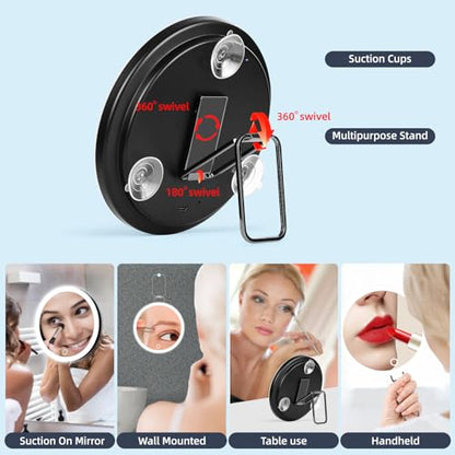 30x Magnifying Mirror With Light, Large 6" Rechargeable Lighted With Suction Cups & Table Stand, 3 Color Modes Dimmable Light up Travel Makeup High Magnification - color: 30x -Black
