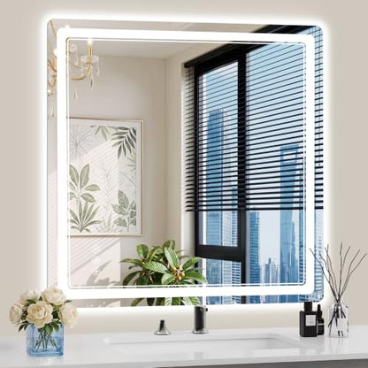 36"x36" LED Bathroom Mirror with Lights, Backlit + Front Lit, Anti-Fog, Lighted Bathroom Mirror for Wall, HD Shatterproof Tempered Glass, Dimmable, Memory Function (Horizontal/Vertical) - size: 36"L x 36"W