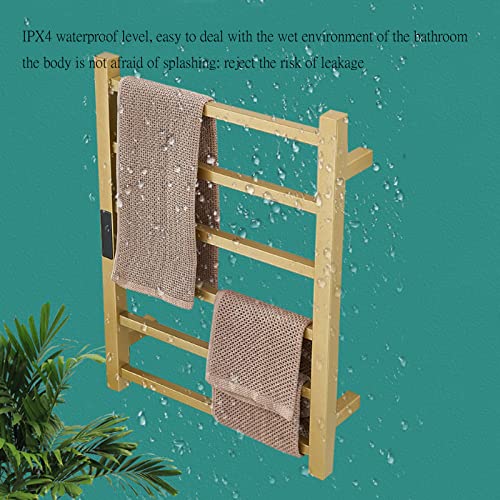 Electric Heated Towel Warmer Rack Gold Bathroom Accessories, With Timer Wall Mounted Rail, 6 Bars Stainless Steel Drying Racks Home Radiator, Hardwired