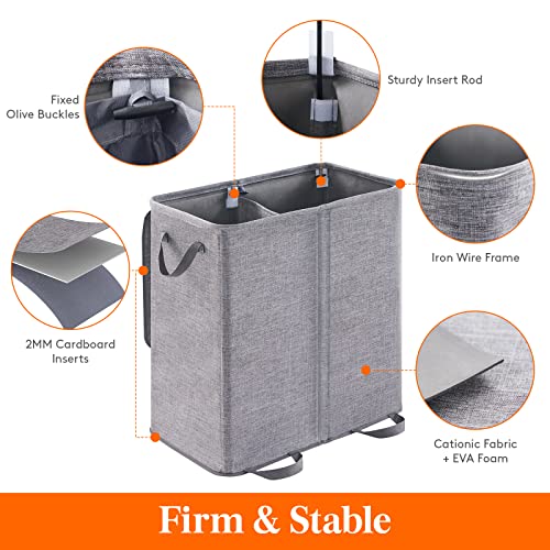 Lifewit Double Laundry Hamper with Lid and Removable Laundry Bags, Large Collapsible 2 Dividers Dirty Clothes Basket with Handles for Bedroom, Laundry Room, Closet, Bathroom, College, 136L Gray - color: Gray, size: 136L